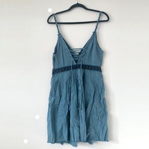 Free People lace-up back, embroidered waist, soft cotton dress with pockets